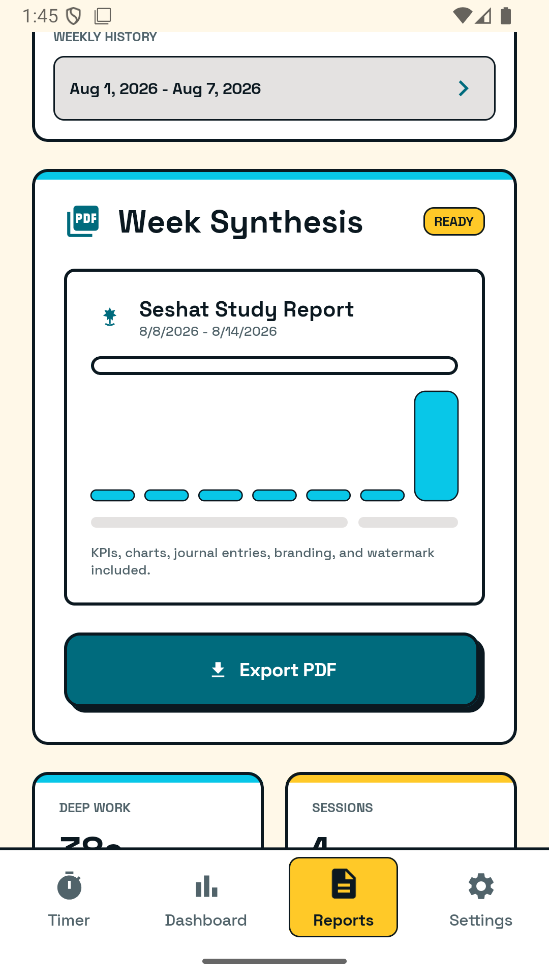 Seshat Reports screen