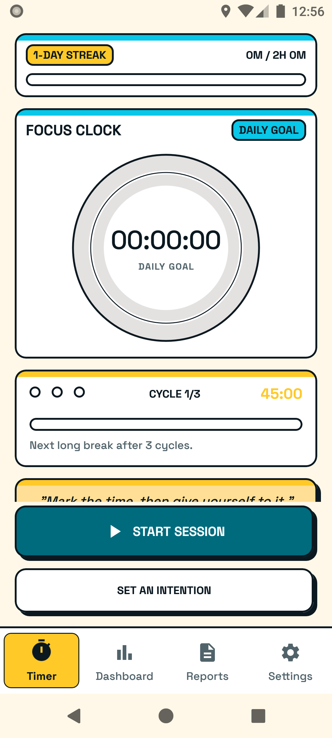 Seshat Timer screen